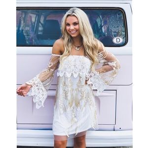 Broken Wings Tunic Dress - White Gold